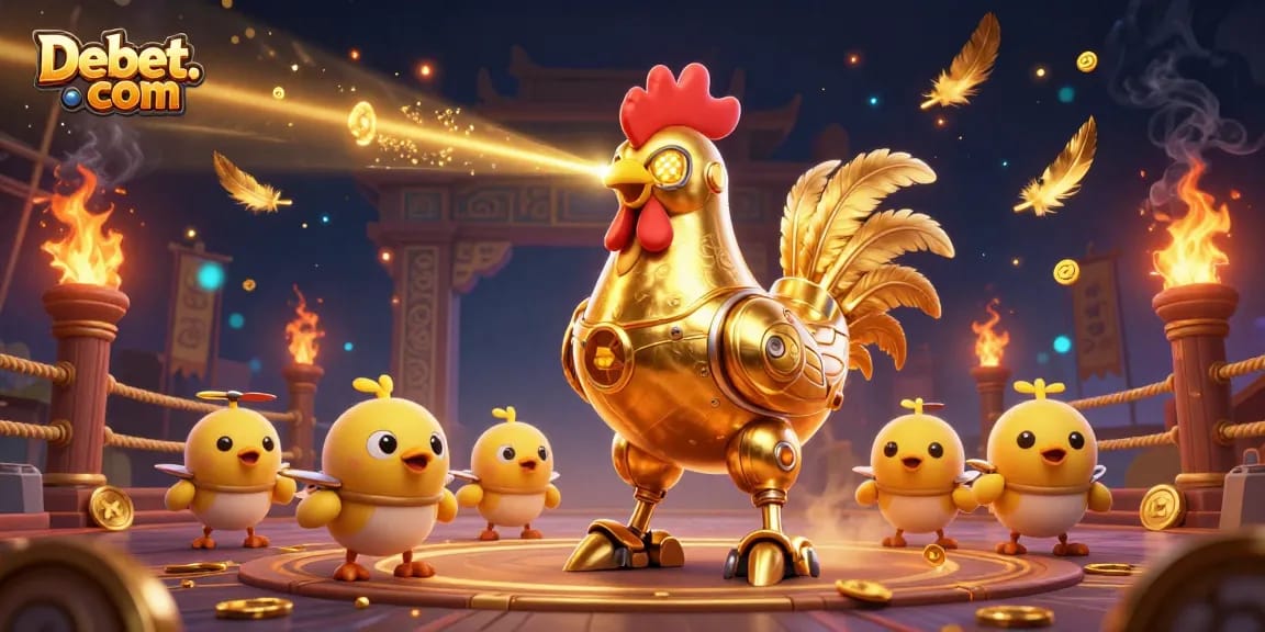 Explore dynamic betting action with Debet. com's futuristic rooster and chick drones in an exciting arena