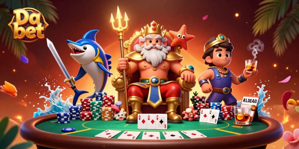 Experience the thrill of Da bet in this vibrant 3D casino scene with poker elements.