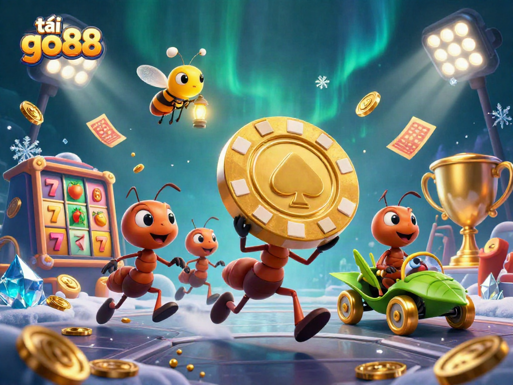 Engage in thrilling gameplay with tải go88 featuring a fun heist by cartoon ants in a vibrant casino setting.