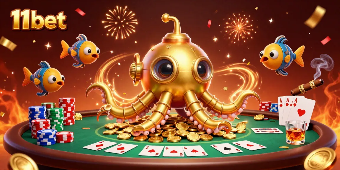 Experience thrilling wins at 11 bet with captivating casino games featuring a golden kraken and dynamic poker elements.