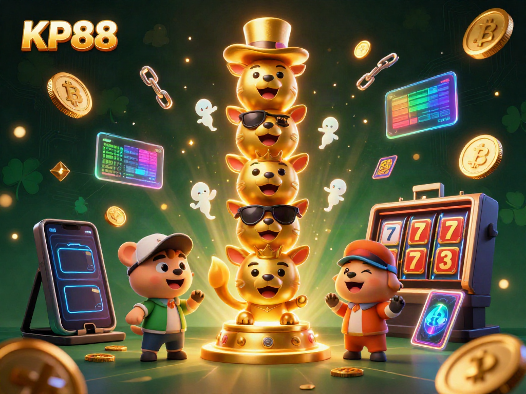 Experience KP88's exciting slots theme in a vibrant, dynamic 3D casino scene.