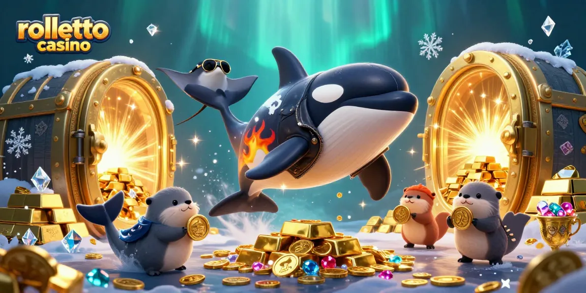Engaging rolletto casino scene with characters surrounded by treasure and vibrant gaming elements.