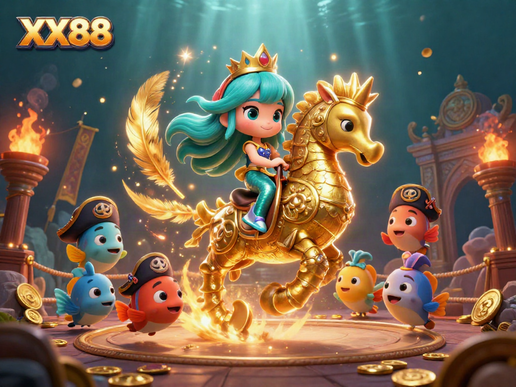 Experience the vibrant action of XX88 with a mermaid princess in a dynamic underwater casino scene.