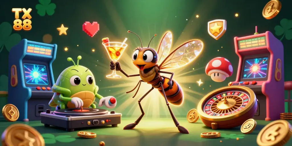 Experience thrilling gaming excitement with TX 88 vibrant casino illustration featuring unique characters.