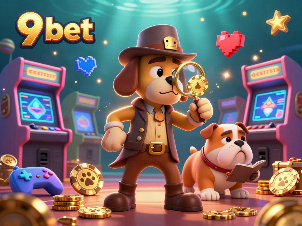 Engage with 9 bet at a vibrant casino scene featuring cartoon detectives and dynamic game elements.