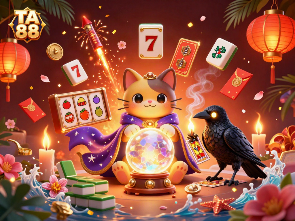 Engage in exciting gameplay at TA 88 with vibrant slot reels and striking mystical elements.
