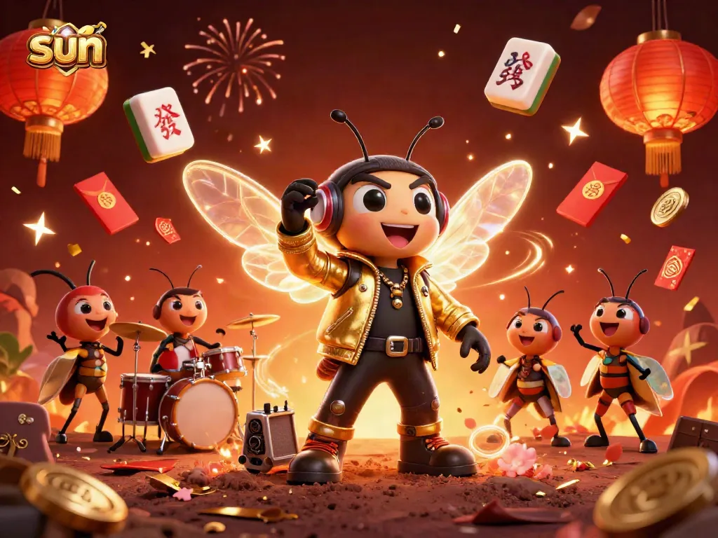 Sun-themed gambling scene featuring a cicada star with vibrant casino elements and celebratory effects.