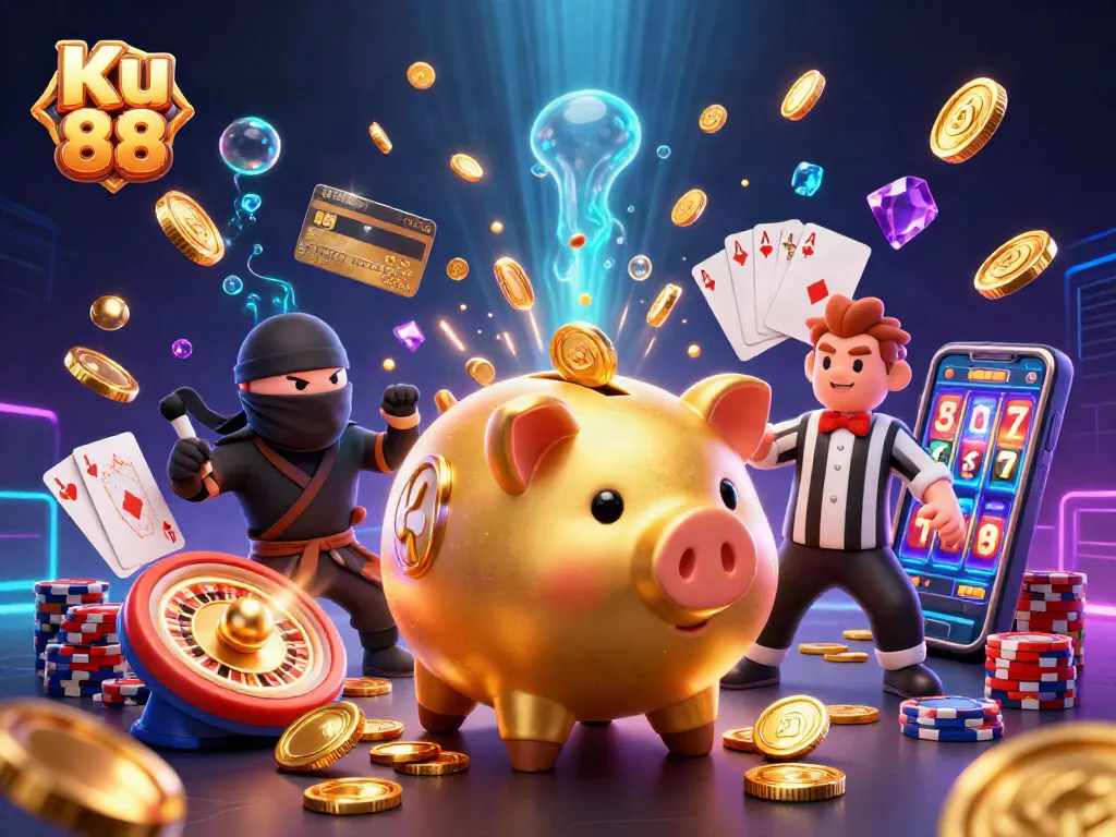 Experience thrilling wins with Ku 88, featuring vibrant characters and exciting casino elements.