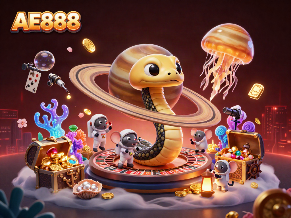 Bet on the AE888 roulette wheel with vibrant characters and underwater treasures in a dynamic casino space.
