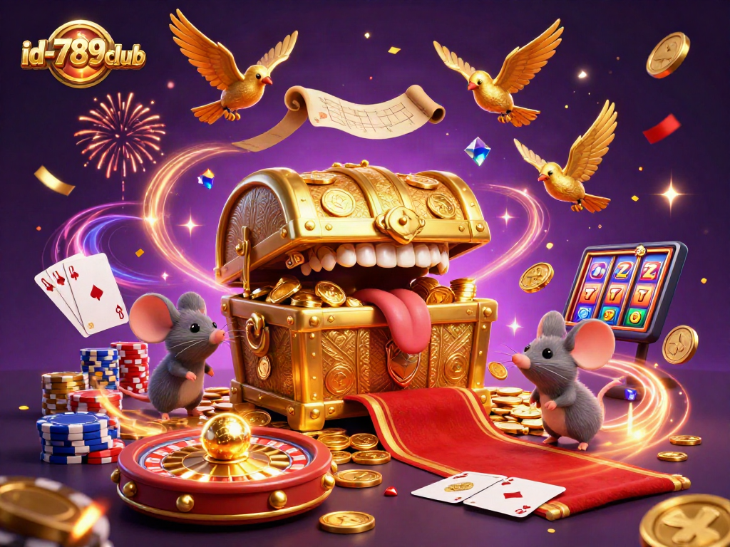 Experience thrilling wins at id-789club with vibrant casino adventures featuring golden treasures and spinning roulette.