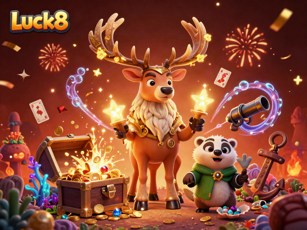 Experience the thrill of Luck8 with vibrant gaming elements and mystical characters in a captivating scene.