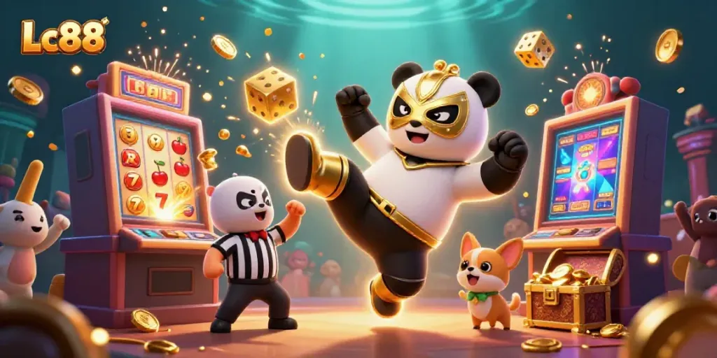 Experience dynamic Lc88 online casino action with cartoon characters in an engaging gaming scene.