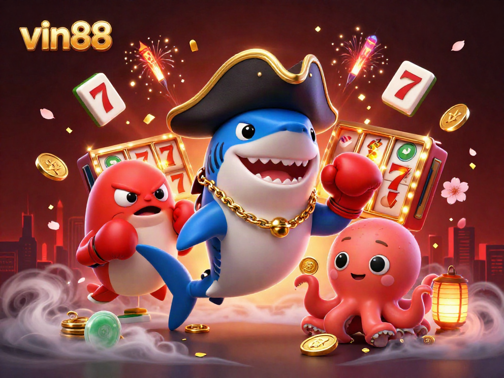 Experience vibrant winnings with vin88's animated characters in an exciting casino scene.
